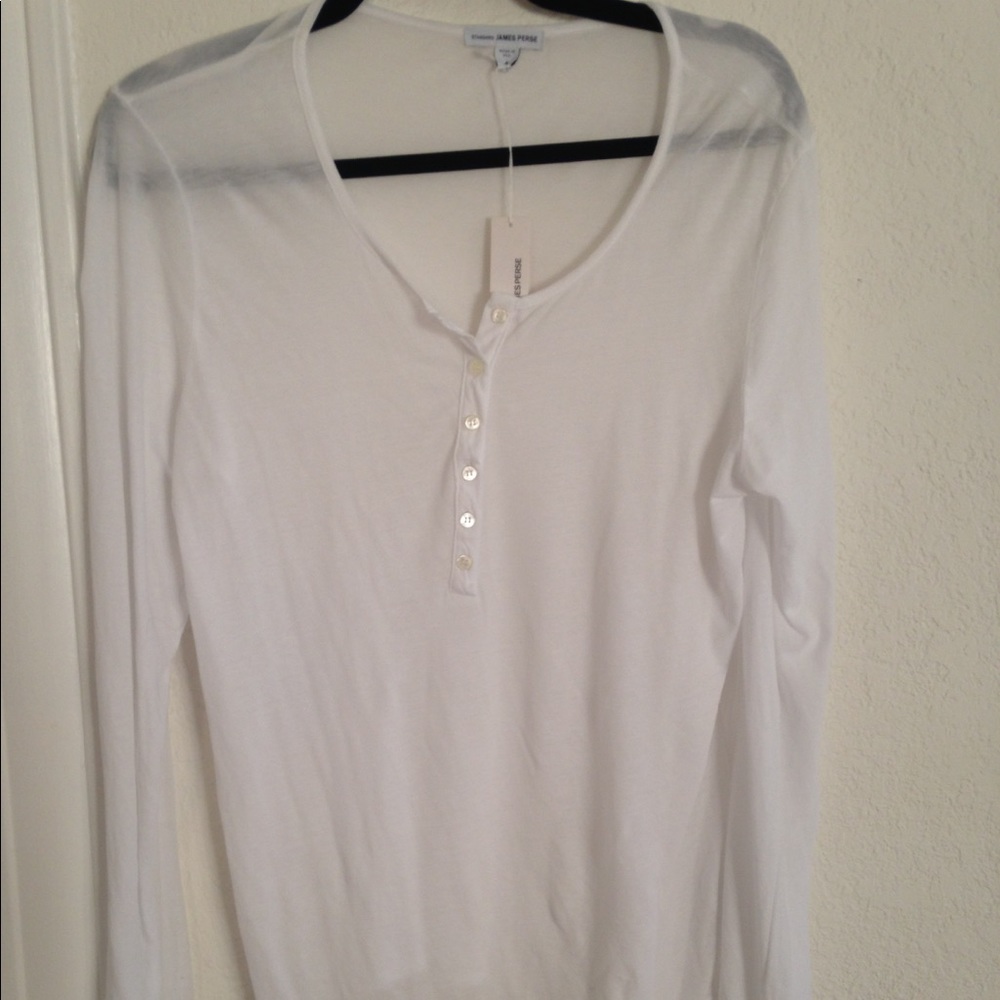 James Perse White Tee T-Shirt With Buttons